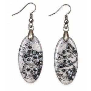 Skull Resin Dangle Earrings Clear Holographic Glitter Goth Halloween OOAK